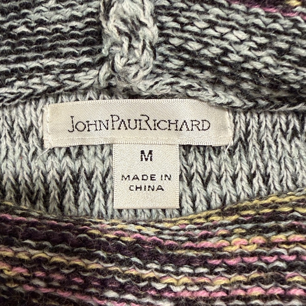 John Paul Richard cowl neck sweater with multicolor knit and cable-knit details - Picture 3 of 6